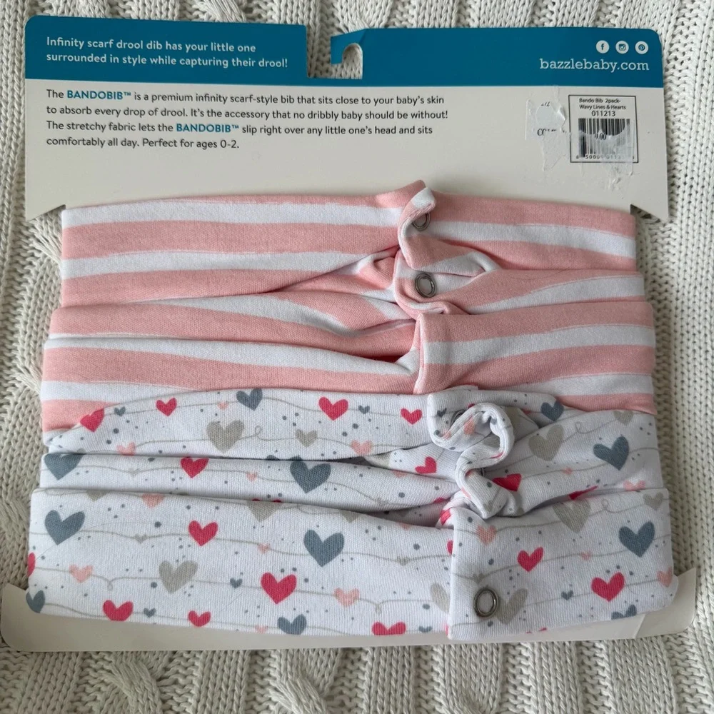 Bazzlebaby Bandobib Infant Scarf Style Infinity Bib NEW 2 Pack Baby Girl Hearts